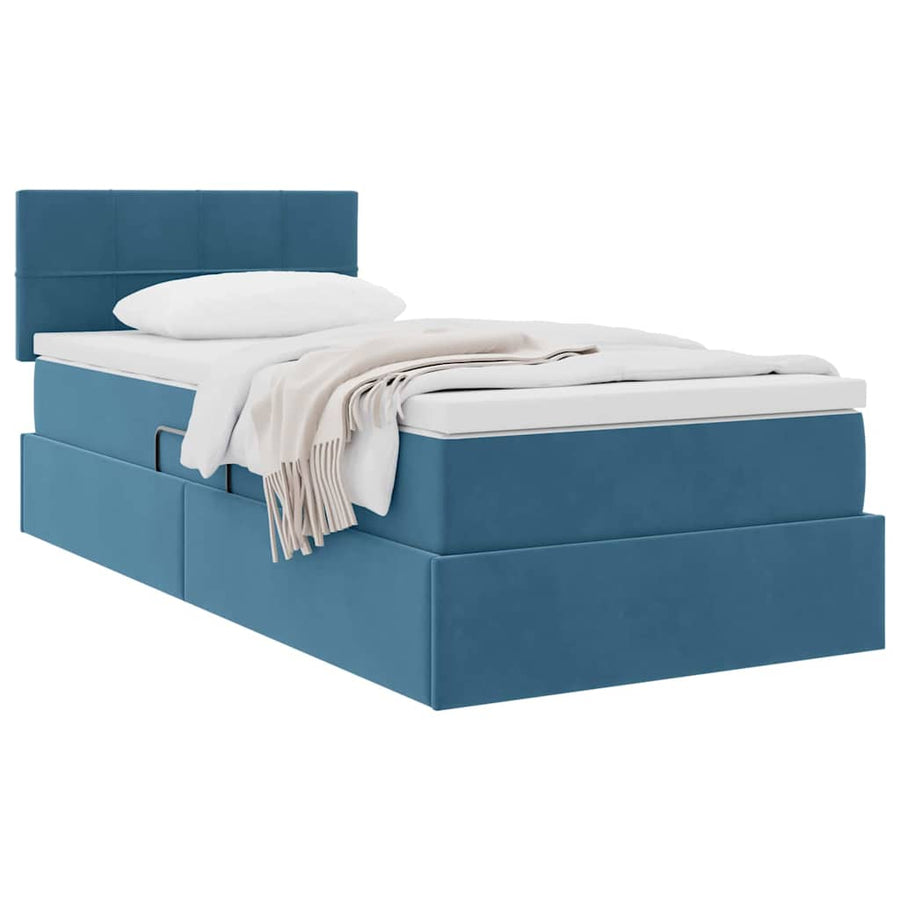 Opslag bed met matras Donkerblauw 90 x 190 cm Fluweel