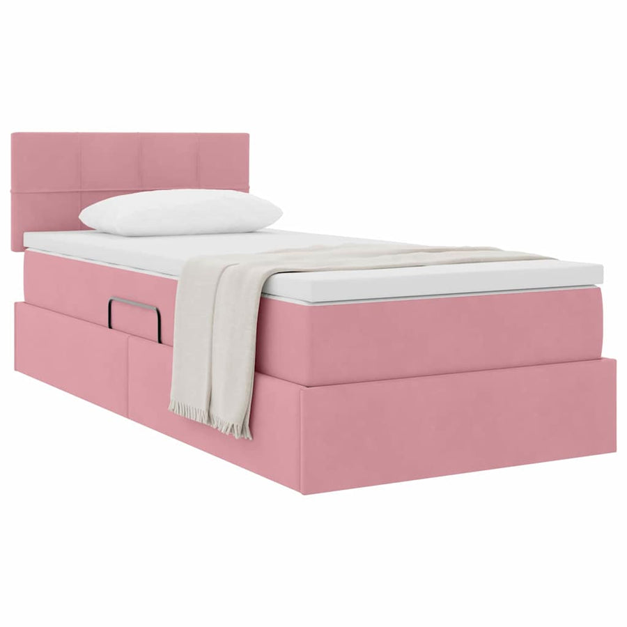 Opslag bed met matras met hoofdeinde Roze 90 x 190 cm Fluweel