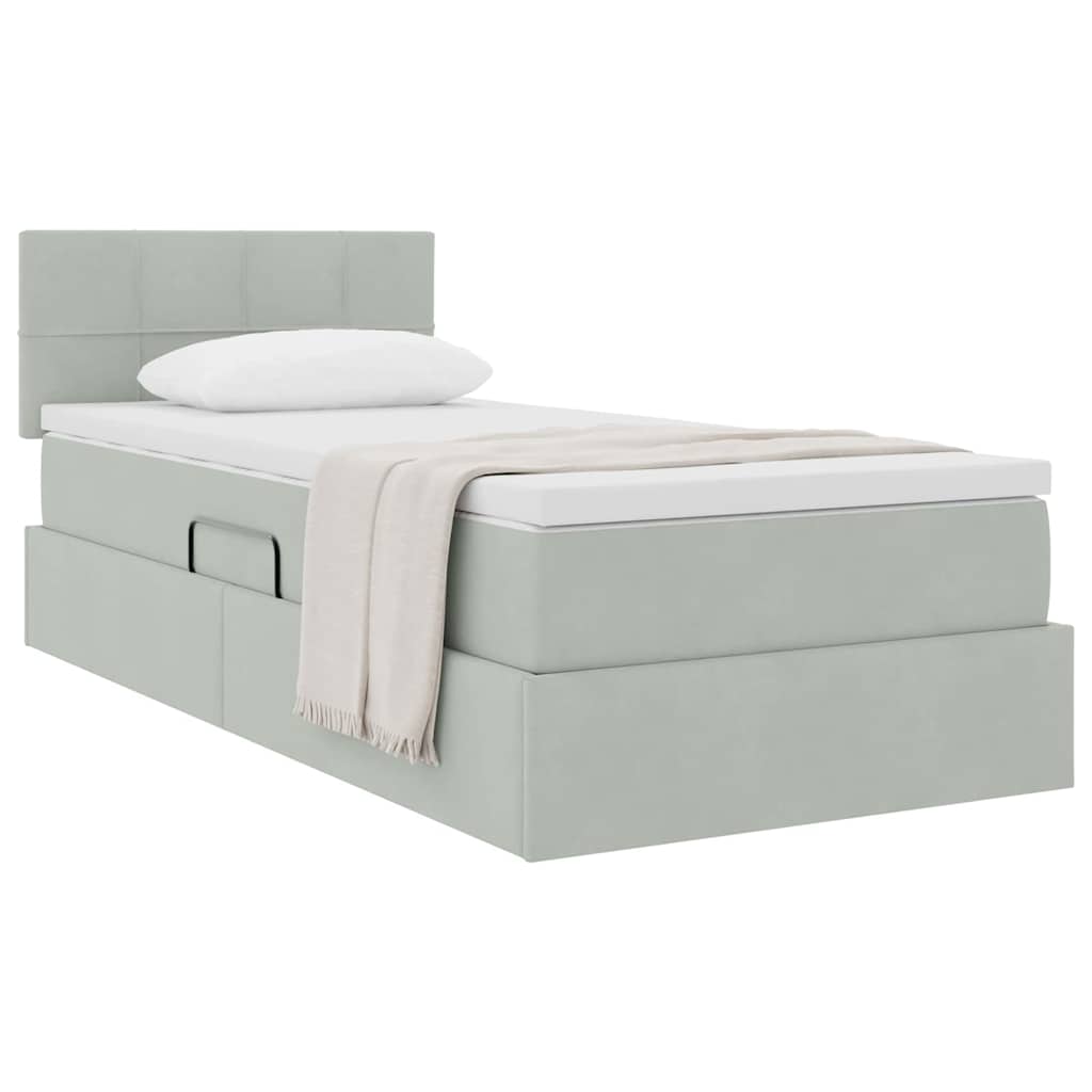 Opslag bed met matras met opslag Lichtgrijs 90 x 200 cm Fluweel