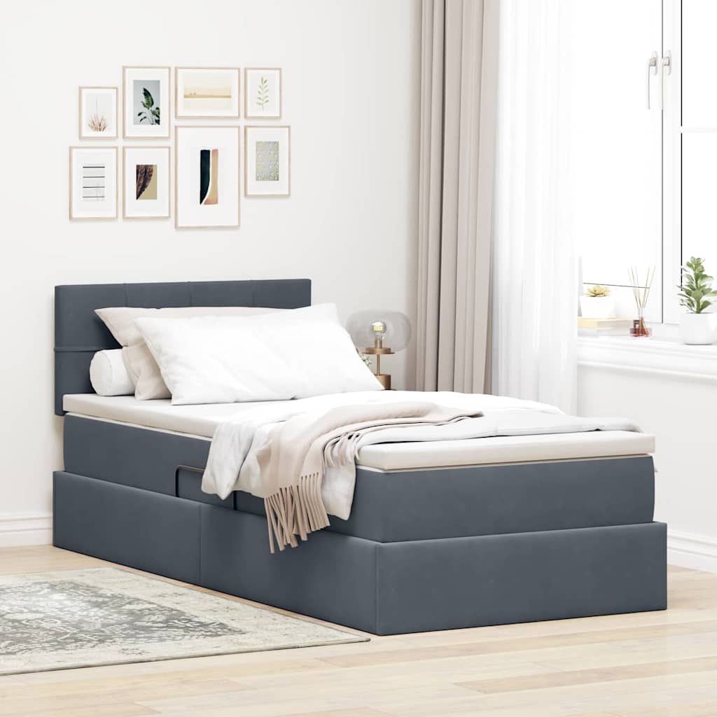Opslag bed met matras Donkergrijs 90 x 200 cm Fluweel