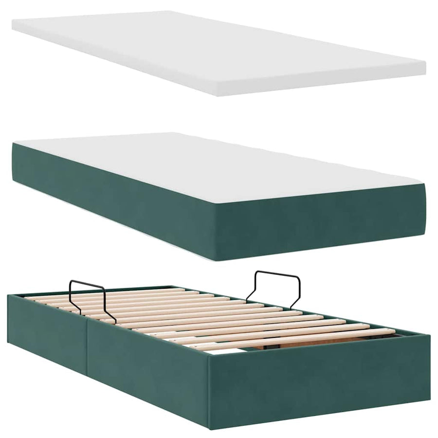 Opslag bed met matras Donkergroen 90 x 200 cm Fluweel