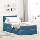 Storage bed with mattress Dark blue 90 x 200 cm Velvet