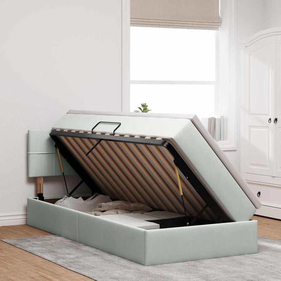 Opslag bed met matras Lichtgrijs 100 x 200 cm Fluweel