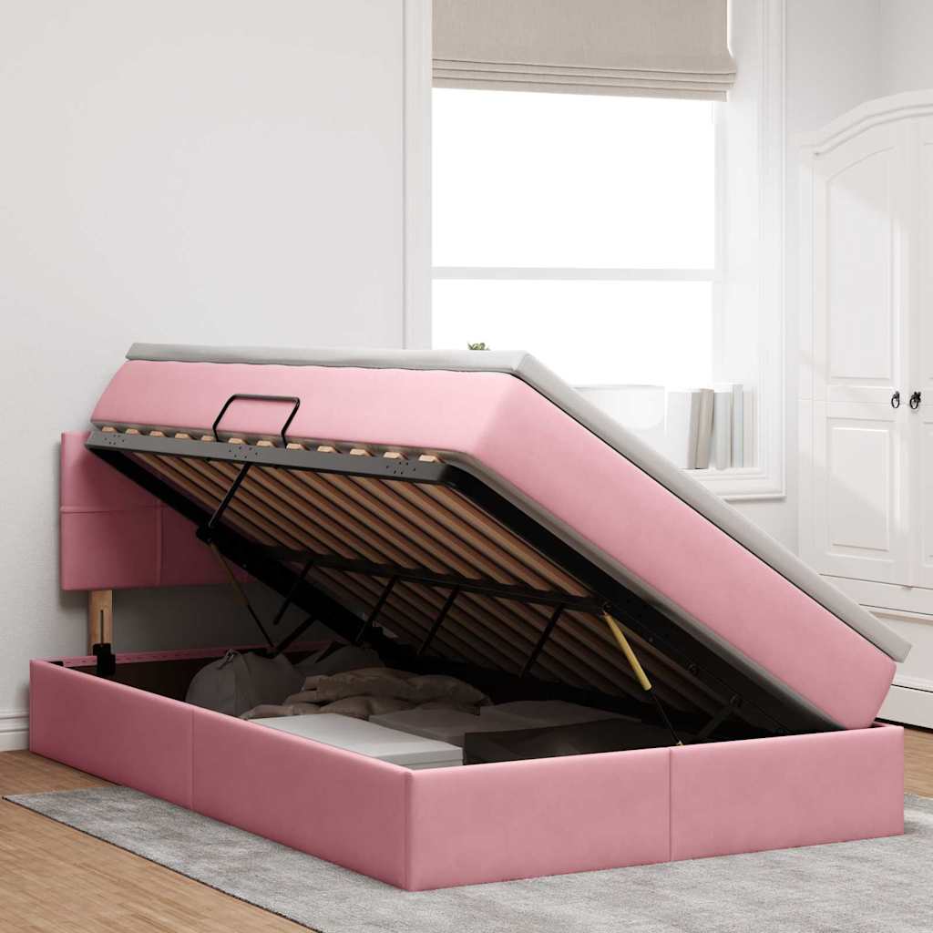 Opslag bed met matras met hoofdeinde Roze 120 x 200 cm Fluweel