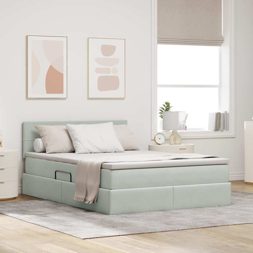 Opslag bed met matras Lichtgrijs 140 x 190 cm Fluweel