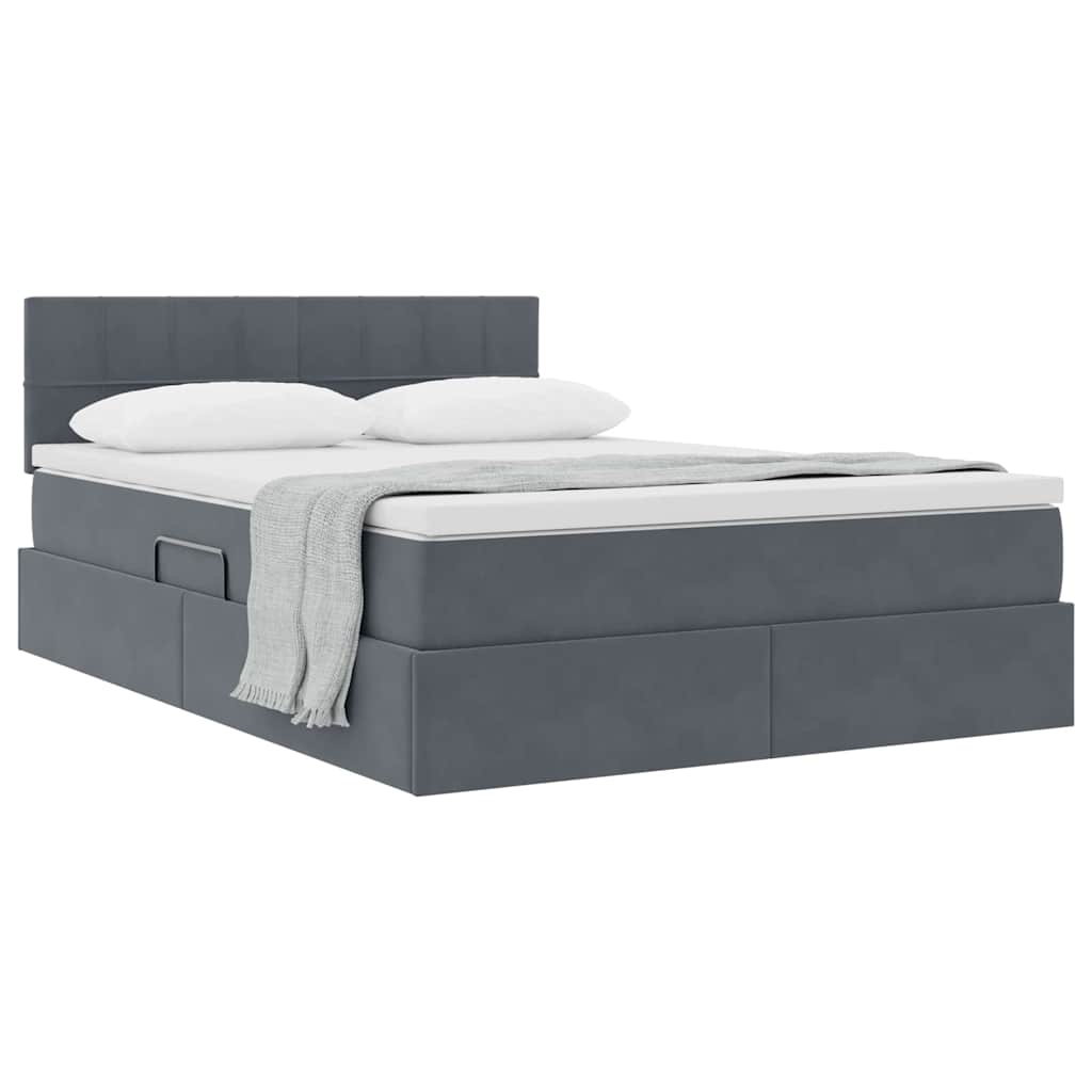Opslag bed met matras Donkergrijs 140 x 190 cm Fluweel