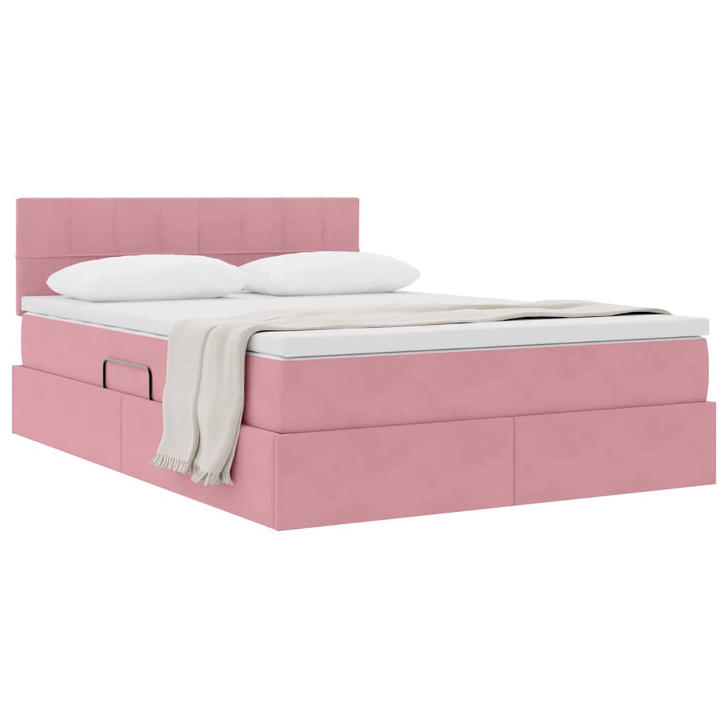 Opslag bed met matras met hoofdeinde Roze 140 x 190 cm Fluweel