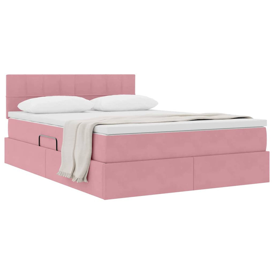 Opslag bed met matras met hoofdeinde Roze 140 x 190 cm Fluweel