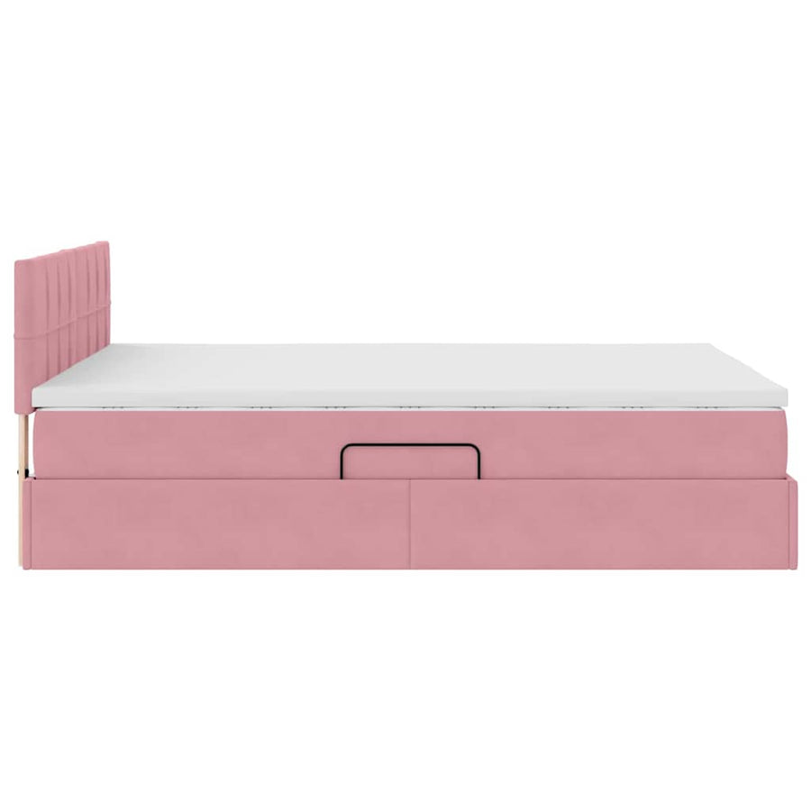 Opslag bed met matras met hoofdeinde Roze 140 x 190 cm Fluweel