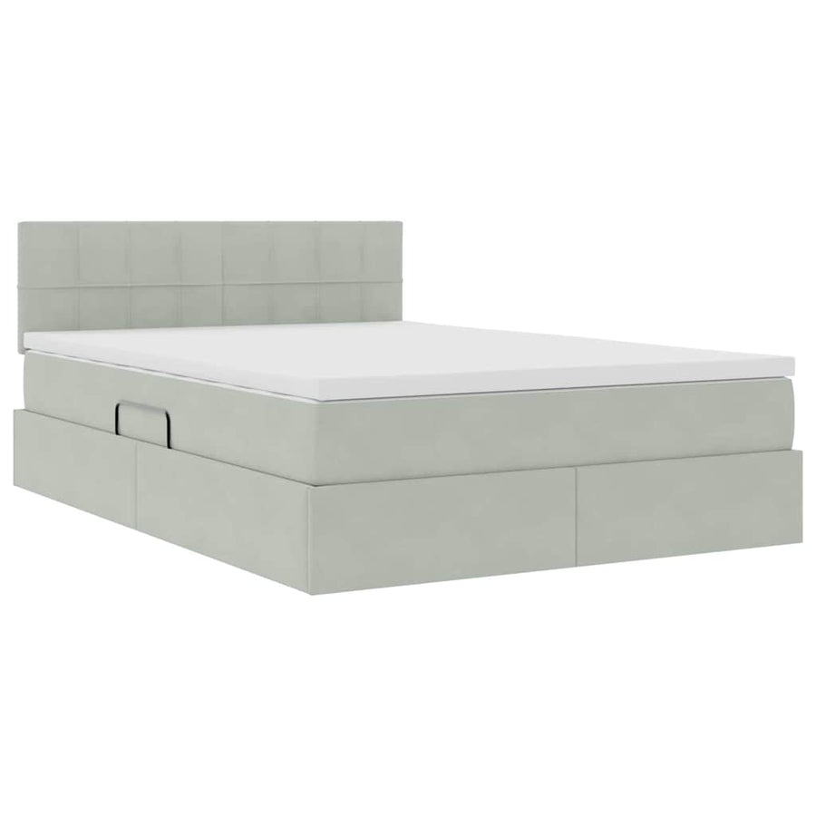 Opslag bed met matras Lichtgrijs 140 x 200 cm Fluweel