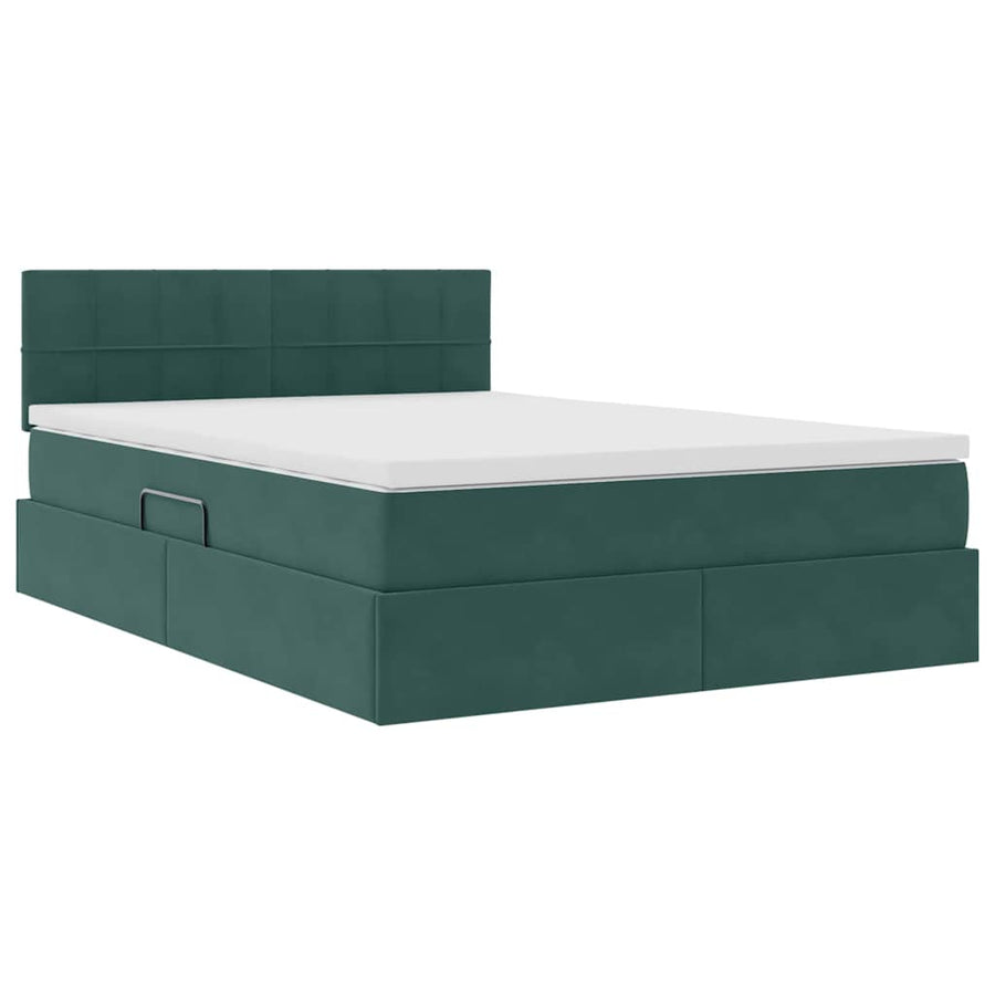Opslag bed met matras Donkergroen 140 x 200 cm Fluweel