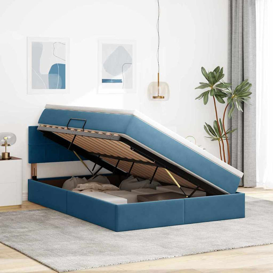 Opslag bed met matras Donkerblauw 140 x 200 cm Fluweel