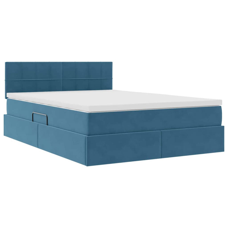 Opslag bed met matras Donkerblauw 140 x 200 cm Fluweel
