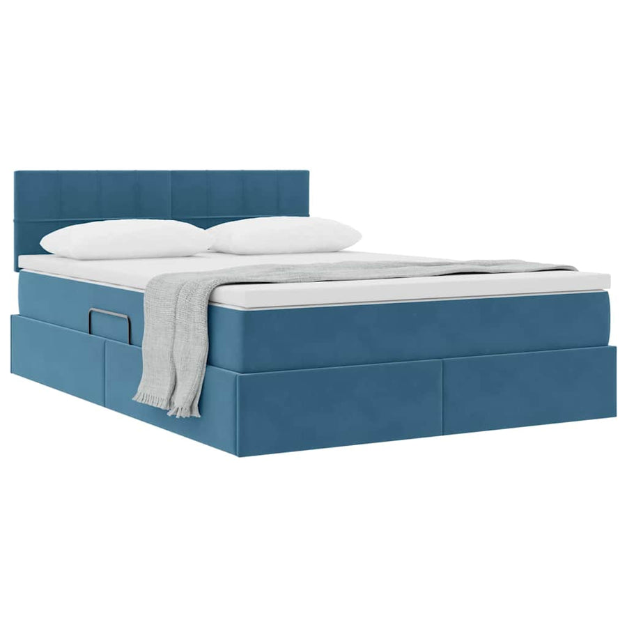 Opslag bed met matras Donkerblauw 140 x 200 cm Fluweel