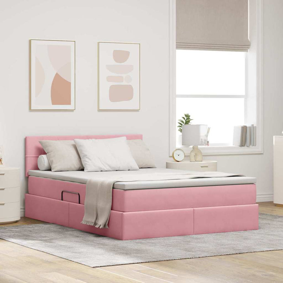 Opslag bed met matras met hoofdeinde Roze 140 x 200 cm Fluweel