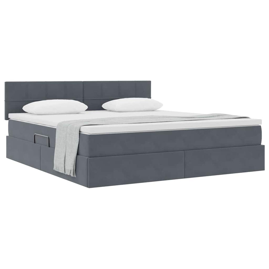 Opslag bed met matras Donkergrijs 160 x 200 cm Fluweel