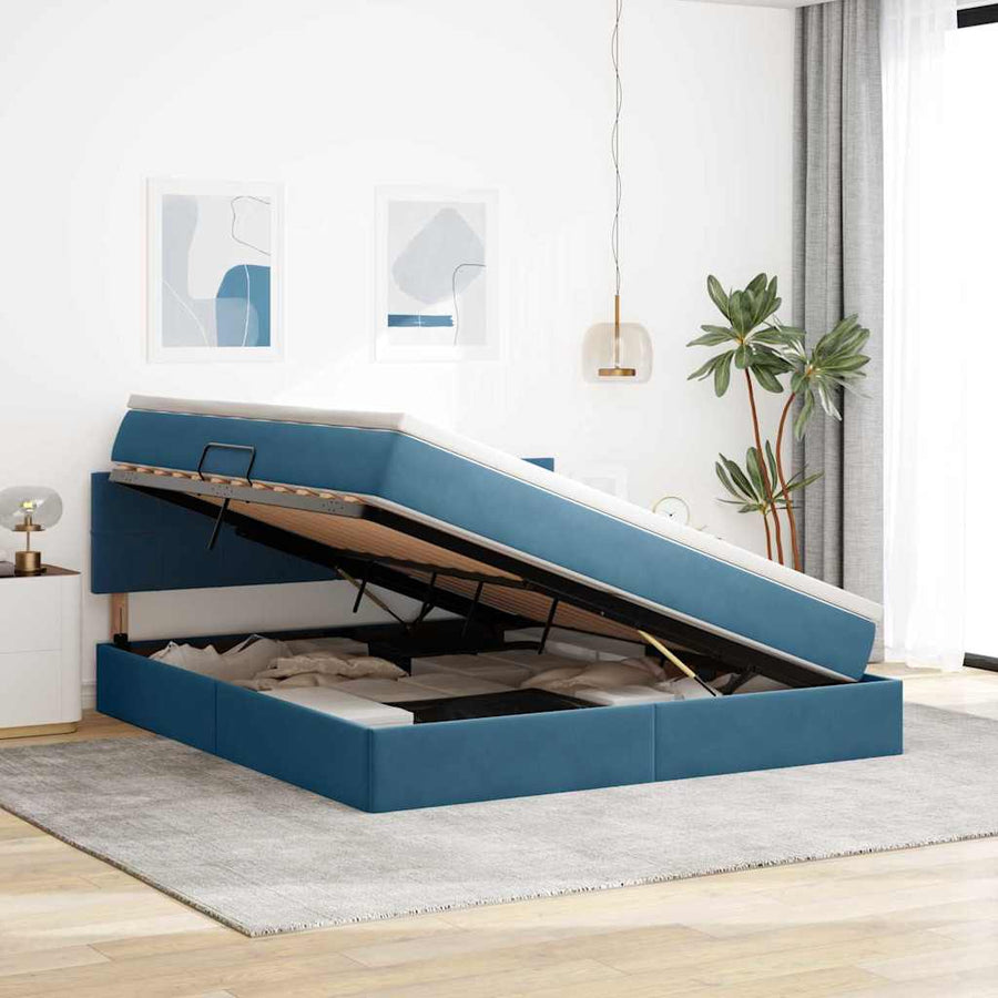 Opslag bed met matras Donkerblauw 160 x 200 cm Fluweel