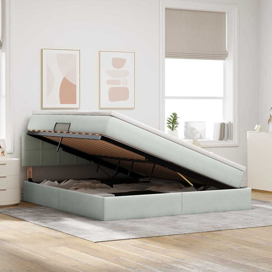 Opslag bed met matras Lichtgrijs 180 x 200 cm Fluweel