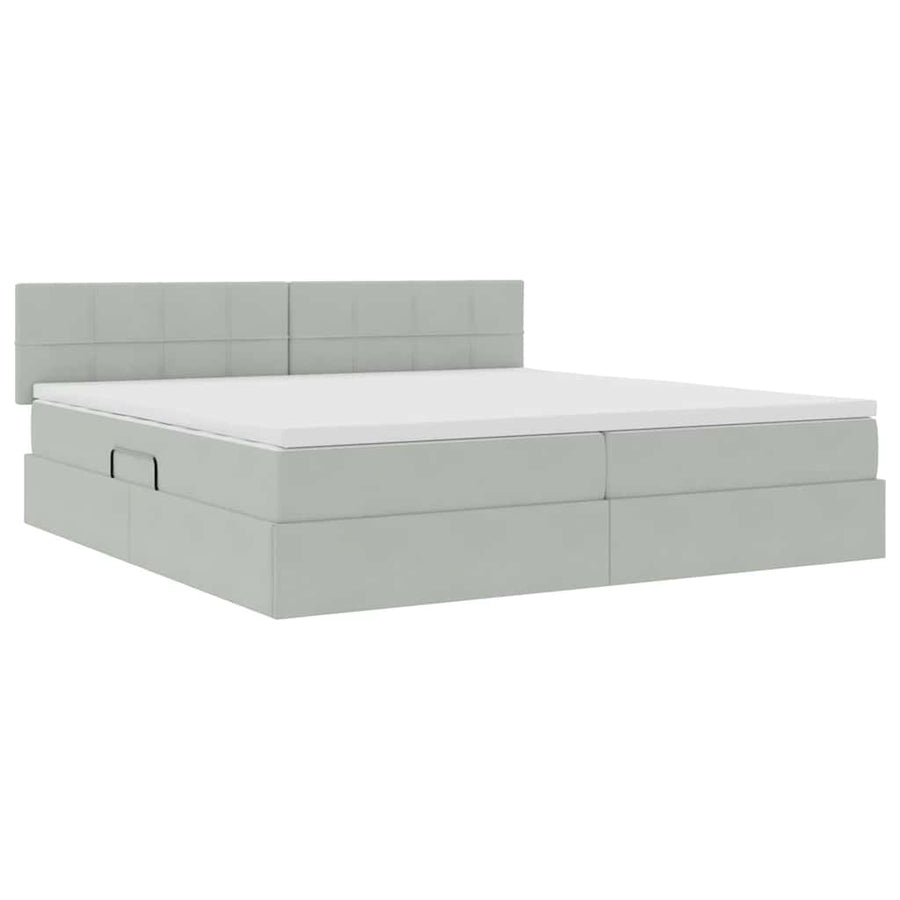 Opslag bed met matras Lichtgrijs 200 x 200 cm Fluweel