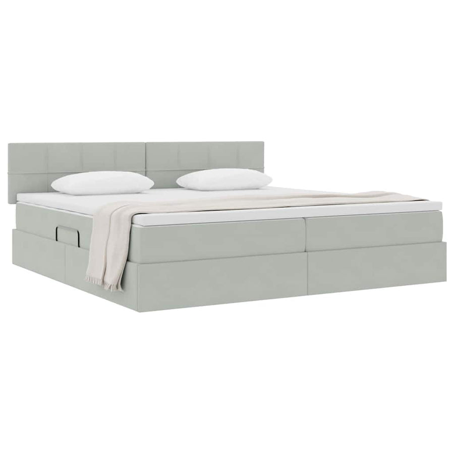 Opslag bed met matras Lichtgrijs 200 x 200 cm Fluweel