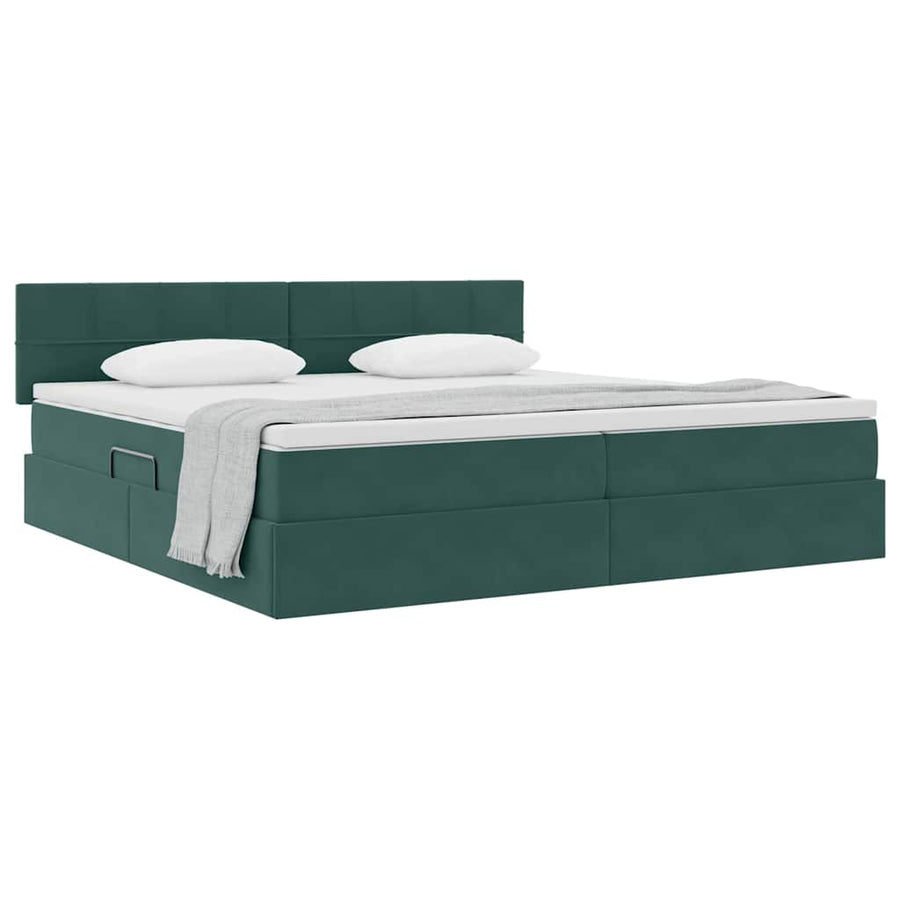 Opslag bed met matras Donkergroen 200 x 200 cm Fluweel