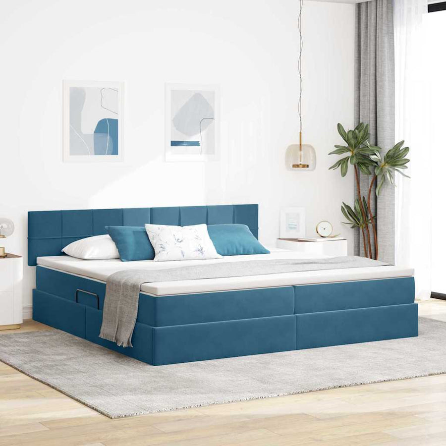 Opslag bed met matras Donkerblauw 200 x 200 cm Fluweel