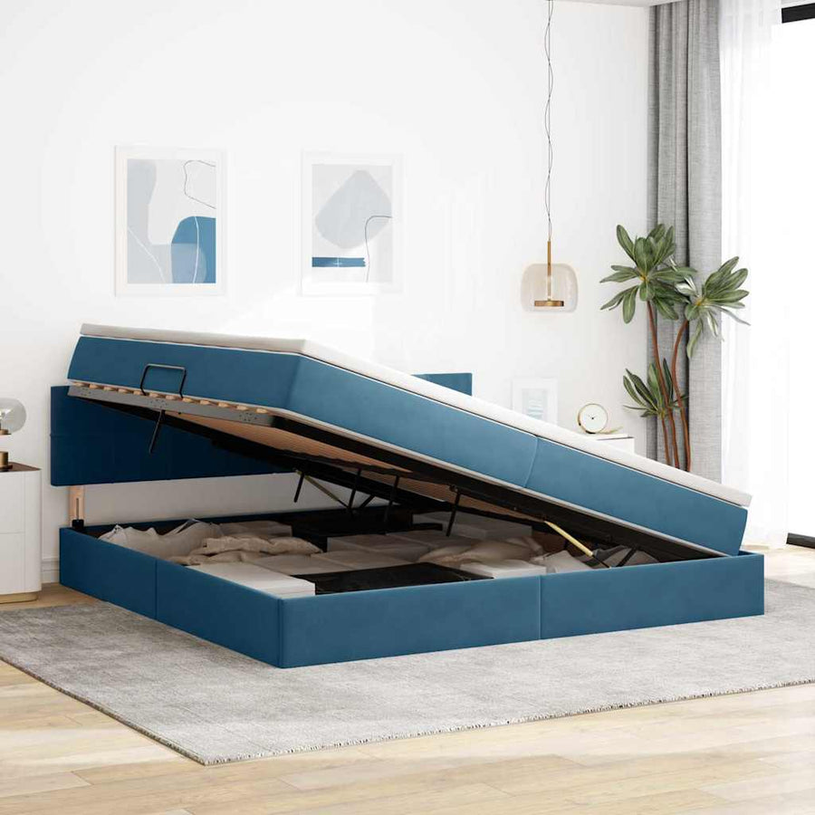 Opslag bed met matras Donkerblauw 200 x 200 cm Fluweel
