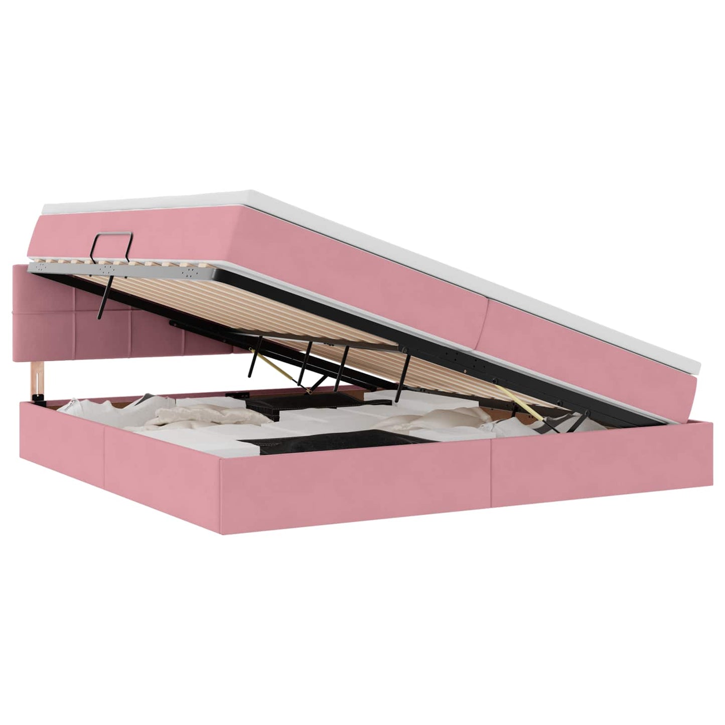 Opslag bed met matras met hoofdeinde Roze 200 x 200 cm Fluweel