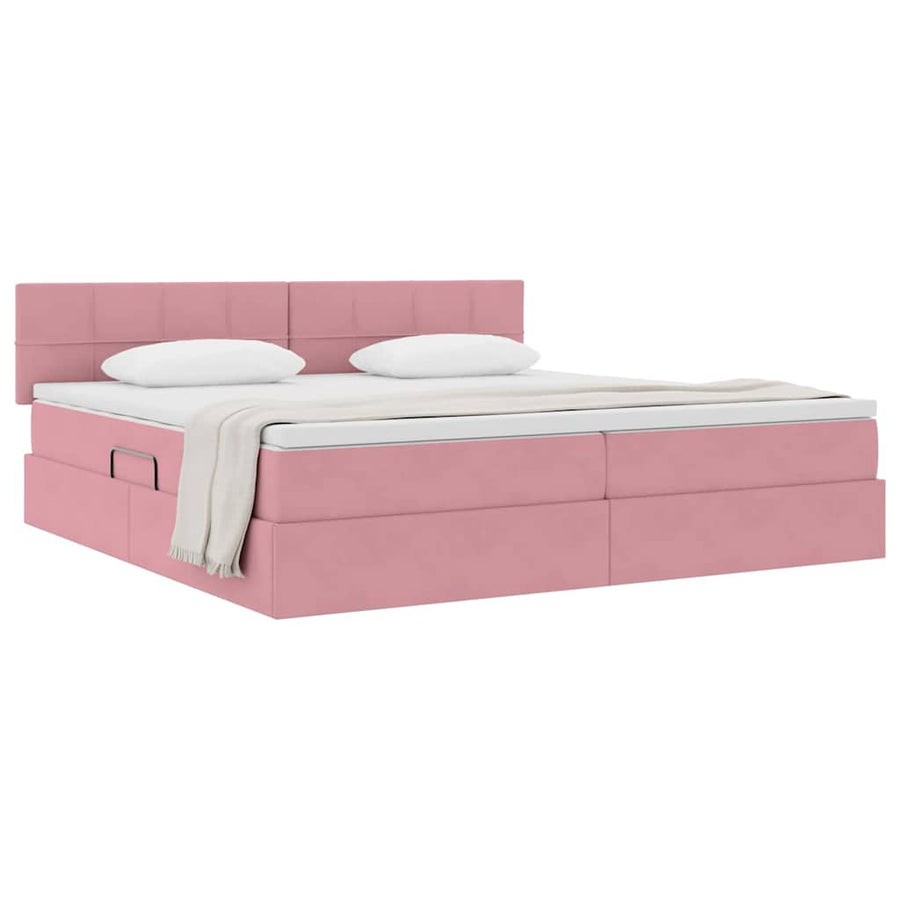 Opslag bed met matras met hoofdeinde Roze 200 x 200 cm Fluweel