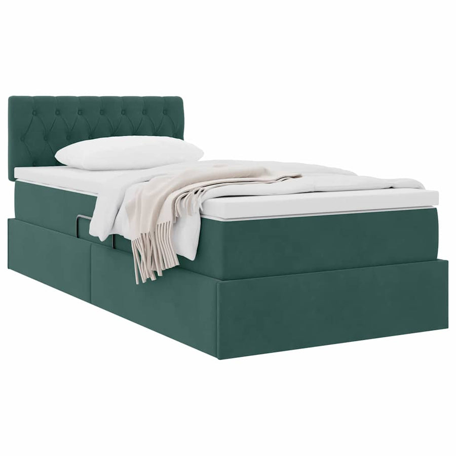 Opslag bed met matras Donkergroen 90 x 190 cm Fluweel