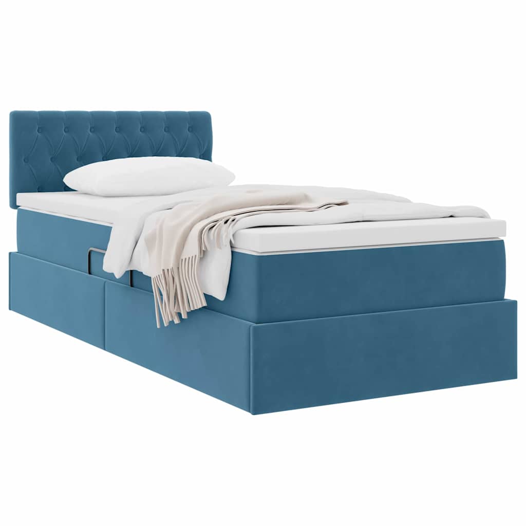 Opslag bed met matras Donkerblauw 90 x 190 cm Fluweel