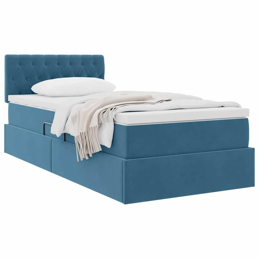Opslag bed met matras Donkerblauw 90 x 190 cm Fluweel
