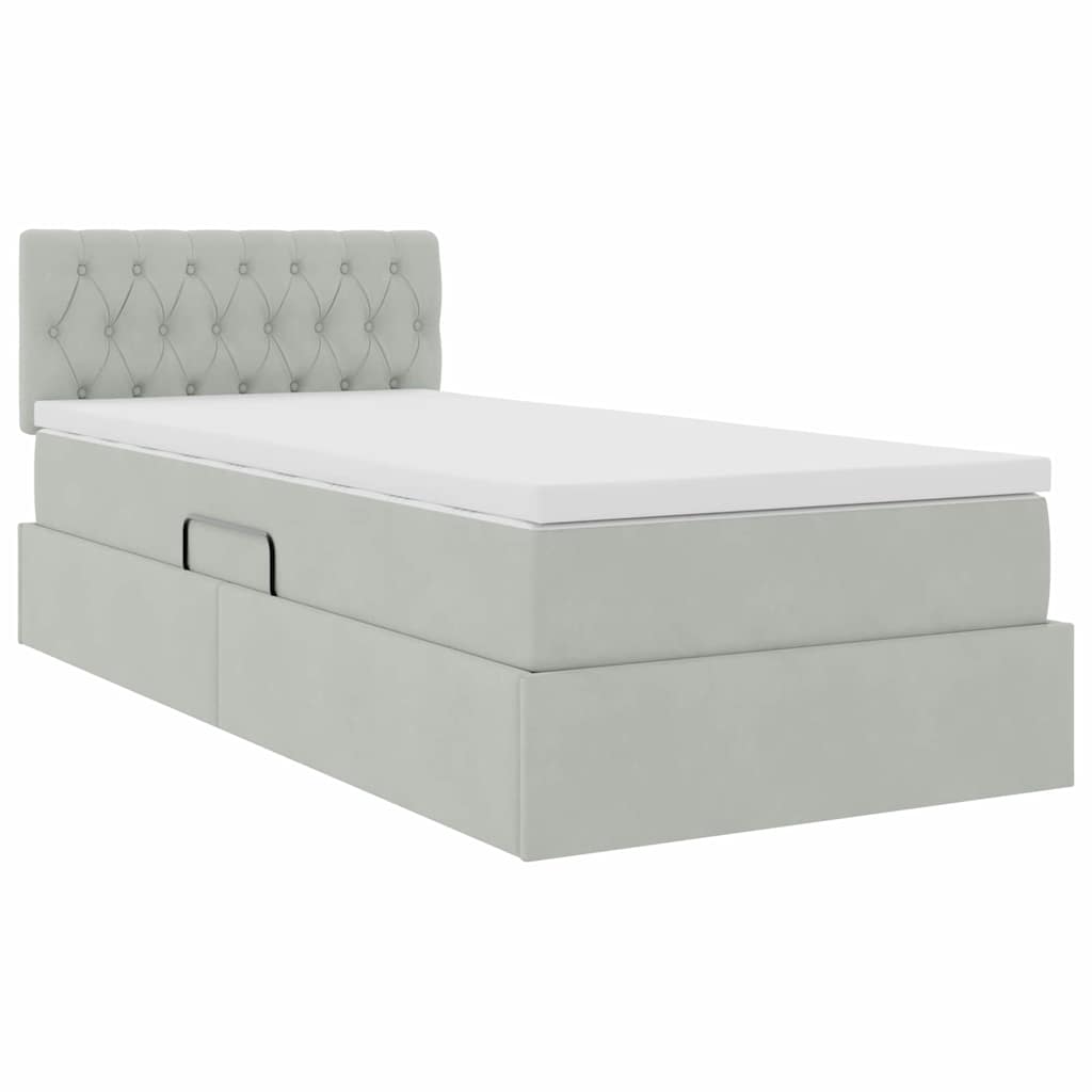 Opslag bed met matras met opslag Lichtgrijs 90 x 200 cm Fluweel