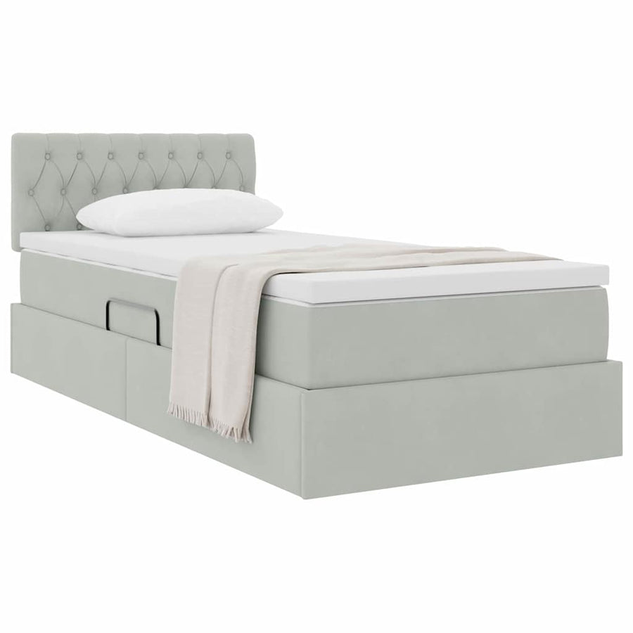 Opslag bed met matras met opslag Lichtgrijs 90 x 200 cm Fluweel