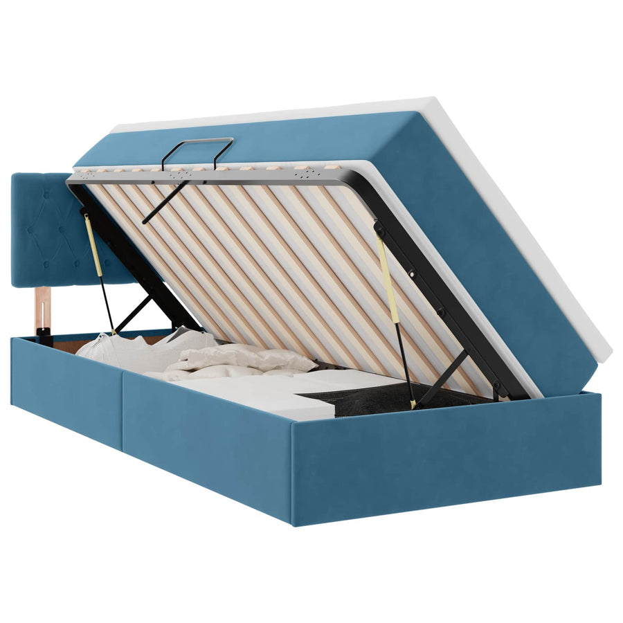 Opslag bed met matras Donkerblauw 90 x 200 cm Fluweel