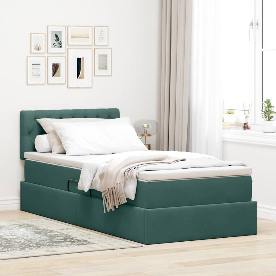 Opslag bed met matras Donkergroen 100 x 200 cm Fluweel
