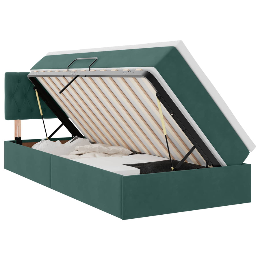 Opslag bed met matras Donkergroen 100 x 200 cm Fluweel