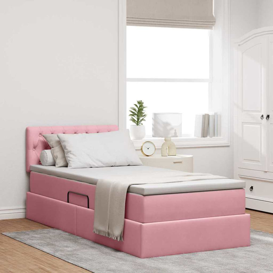 Opslag bed met matras met hoofdeinde Roze 100 x 200 cm Fluweel
