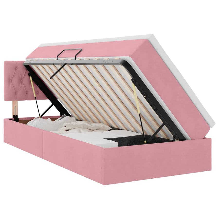 Opslag bed met matras met hoofdeinde Roze 100 x 200 cm Fluweel