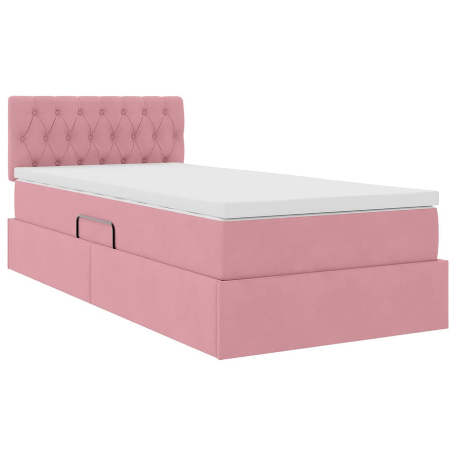 Opslag bed met matras met hoofdeinde Roze 100 x 200 cm Fluweel