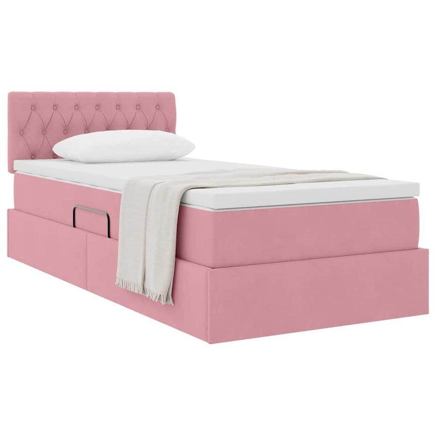 Opslag bed met matras met hoofdeinde Roze 100 x 200 cm Fluweel