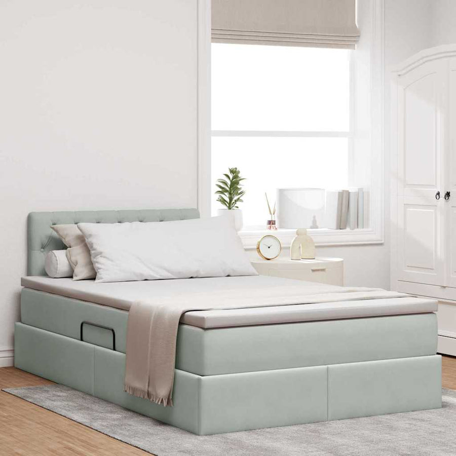 Opslag bed met matras Lichtgrijs 120 x 200 cm Fluweel