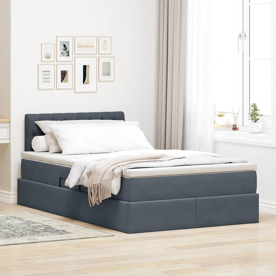 Opslag bed met matras Donkergrijs 120 x 200 cm Fluweel