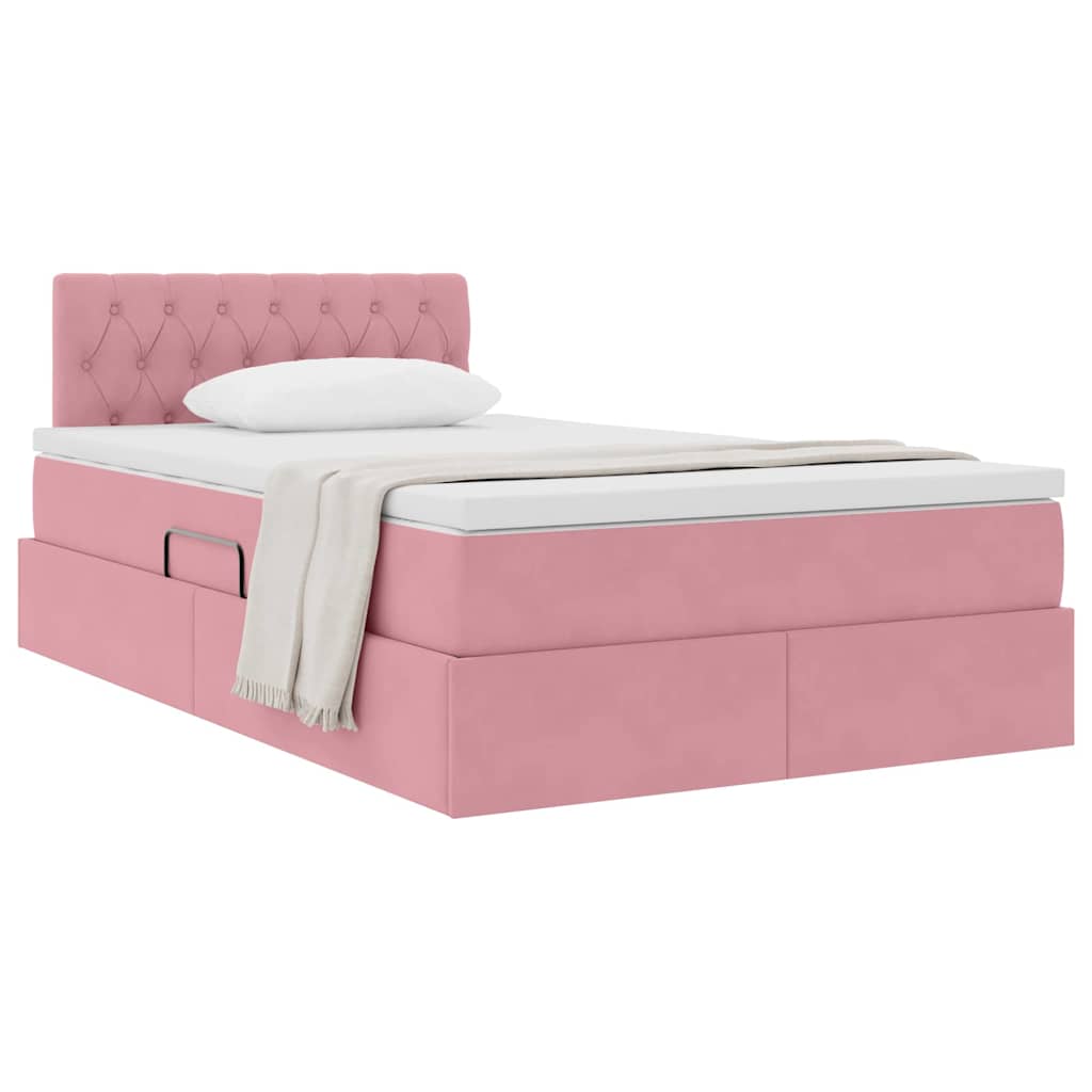 Opslag bed met matras met hoofdeinde Roze 120 x 200 cm Fluweel