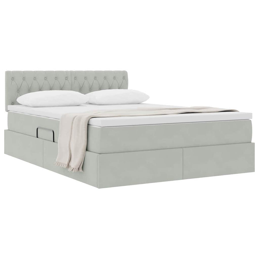 Opslag bed met matras Lichtgrijs 140 x 200 cm Fluweel