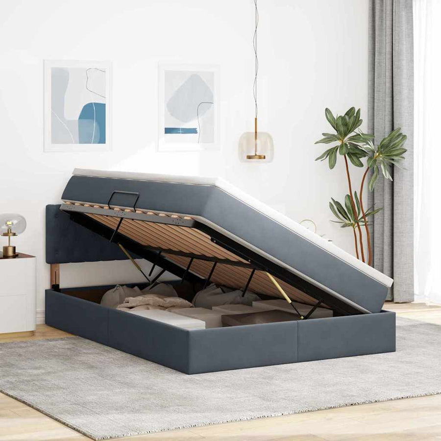 Opslag bed met matras Donkergrijs 140 x 200 cm Fluweel