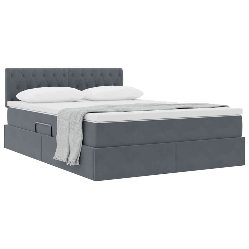 Opslag bed met matras Donkergrijs 140 x 200 cm Fluweel
