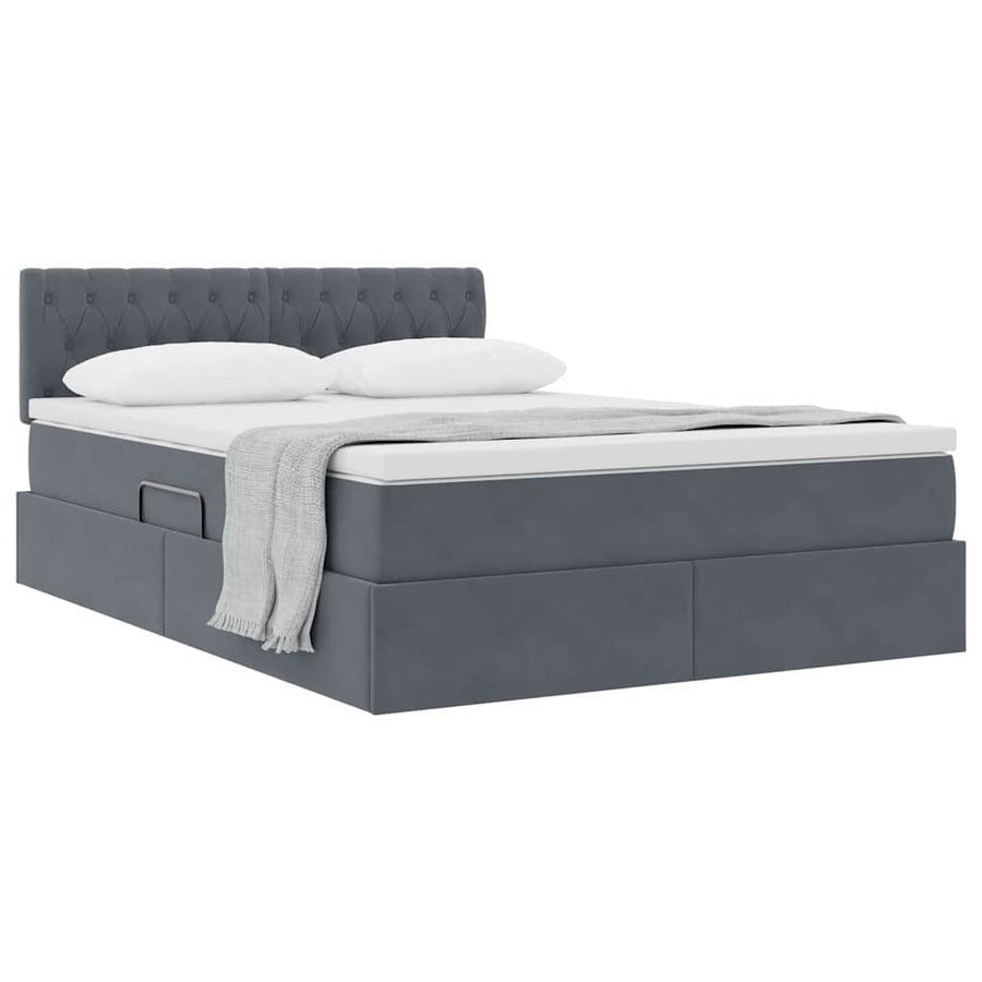 Opslag bed met matras Donkergrijs 140 x 200 cm Fluweel