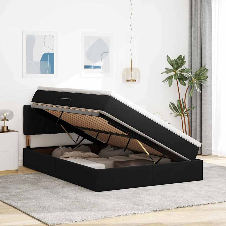 Opslag bed met matras met hoofdeinde Zwart 140 x 200 cm Fluweel