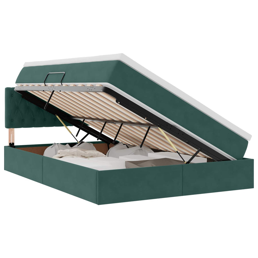 Opslag bed met matras Donkergroen 140 x 200 cm Fluweel